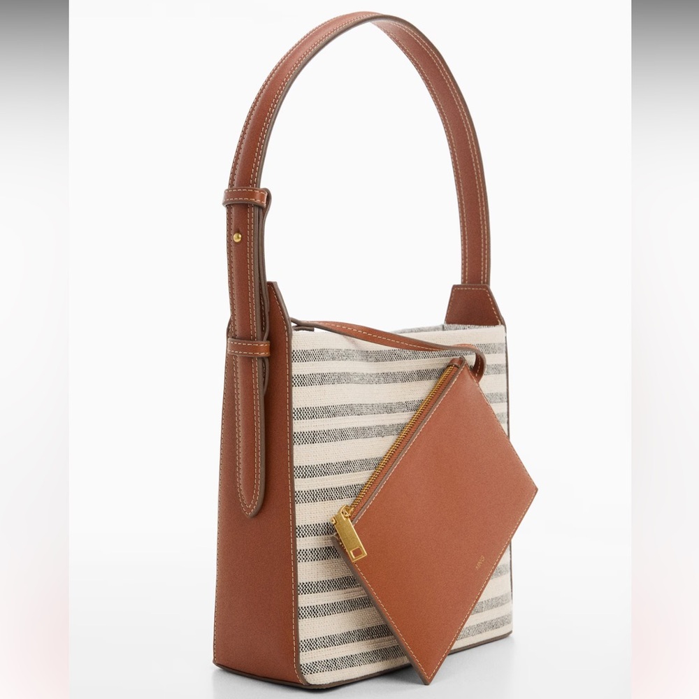 Brand new Mango Brown and Cream Striped Shoulder printed shopper Bag